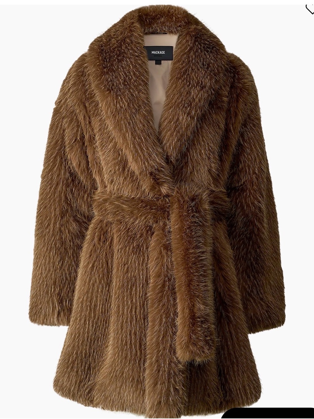 Mackage Brown Faux Fur Teddy Coat with Belt